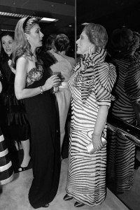 Estee Lauder (R) and guests attend a party inside Bonwit Teller's flagship retail location in New York City on April 23, 1981.
