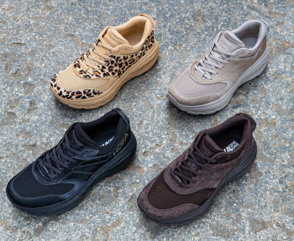Hoka One One teamed up with Engineered Garments for a “formal” take on its lifestyle Bondi L sneaker.
