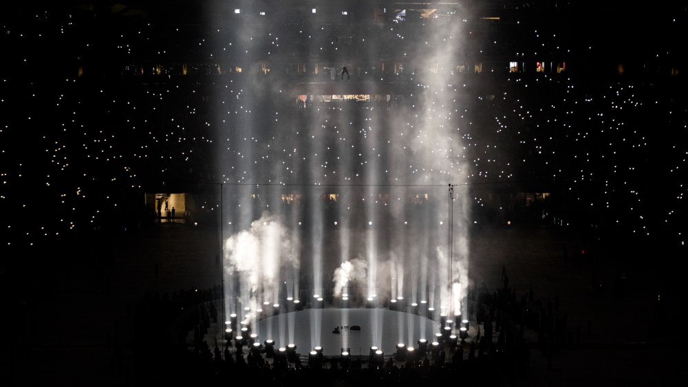 KanKanye West levitating above the crowd at his listening event for his new album, "Donda." ye Donda