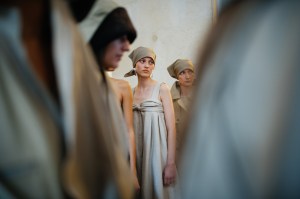 Backstage at Mark Kenly Domino Tan RTW Spring 2022.