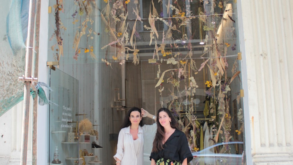 Vanina's cofounders Joanne Hayek and Tatiana Fayad in front of their brand's store in Beirut.