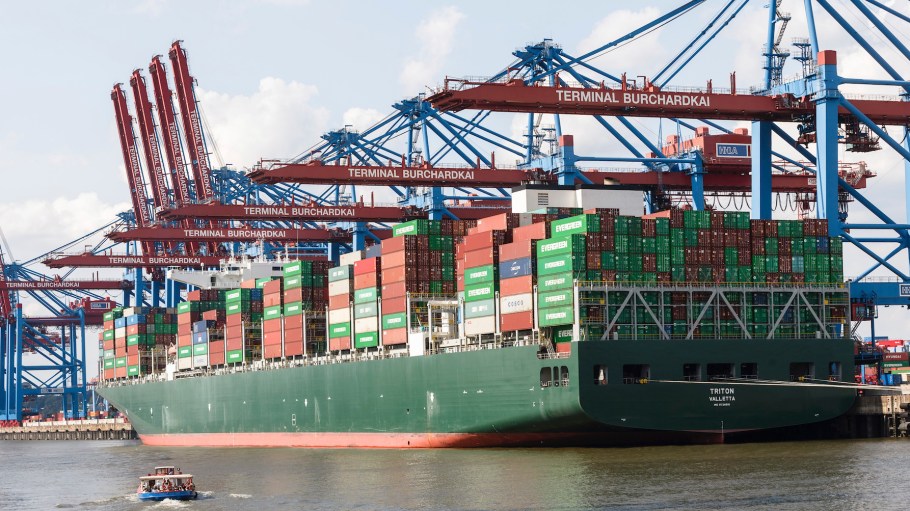 12 August 2021, Port of Hamburg: A container ship is moored at Burchardkai.