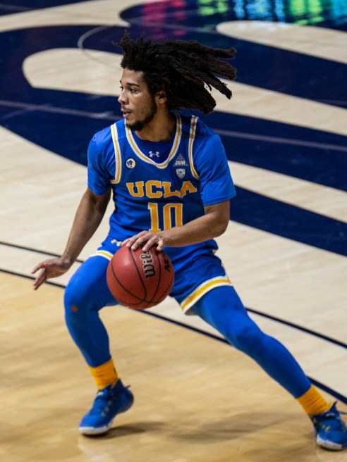 UCLA Bruins guard Tyger Campbell in an Under Armour-produced uniform on Jan. 21.