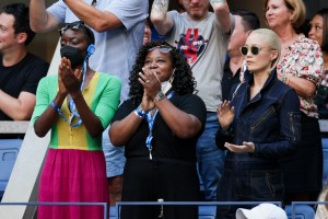 Danai Gurira and Pom Klementieff in the Grey Goose Suite at the 2021 US Open, Saturday, Sep. 11, 2021 in Flushing, NY. (David Dow)