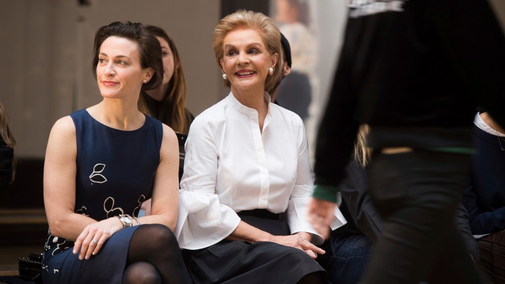 Emilie Rubinfeld and Carolina Herrera watch models rehearse before the Fall 2017 show