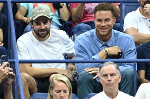 Joe Harris and Blake Griffin watch a Men's Singles match between Novak Djokovic and Holger Vitus Nodskov Rune at the 2021 US Open, Tuesday, Aug. 31, 2021 in Flushing, NY. (Garrett Ellwood/USTA)