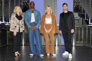 (L-R) Congresswoman Carolyn Maloney, Designer LaQuan Smith, actress Naomi Watts and Nick Molnar, Co-CEO and Co-Founder of Afterpay, attend the lighting ceremony at the Empire State Building for the official kick off to New York Fashion Week, New York, NY, September 9, 2021. (Photo by Anthony Behar/Sipa USA)(Sipa via AP Images)