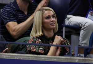 Paris Hilton watches a Men's Singles semifinal match between Novak Djokovic and Alexander Zverev at the 2021 US Open, Friday, Sep. 10, 2021 in Flushing, NY. (Darren Carroll/USTA via AP)