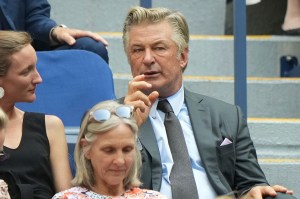 Alec Baldwin watches the Men's Singles championship match at the 2021 US Open, Sunday, Sep. 12, 2021 in Flushing, NY. (Darren Carroll/USTA via AP)
