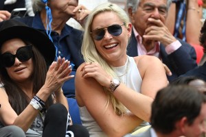 Vera Wang and Lindsey Vonn attend the Men's Singles championship match at the 2021 US Open, Sunday, Sep. 12, 2021 in Flushing, NY. (Garrett Ellwood/USTA via AP)