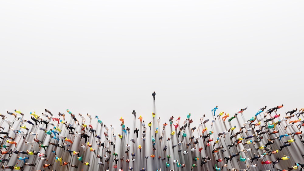 Business leader leading a large group of people. Low poly style. Society and business world. Conceptual 3D illustration