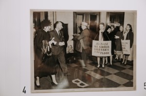 Protesters greeted Christian Dior when he traveled to Chicago in 1947. They did not want to go back to pre-war fashion constraints.