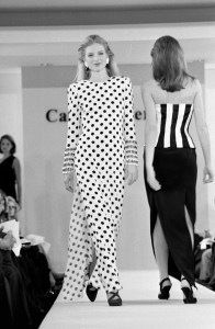 Models on the runway in evening wear from Carolina Herrera's spring 1993 Ready to Wear Fashion Show.