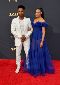 Leslie Odom Jr. and Nicolette Robinson at the 73rd Primetime Emmy Awards held at L.A. Live on September 19, 2021.