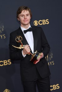 Evan Peters, winner of the Outstanding Supporting Actor In A Limited Or Anthology Series Or Movie award for ‘Mare Of Easttown’ poses in the press room
