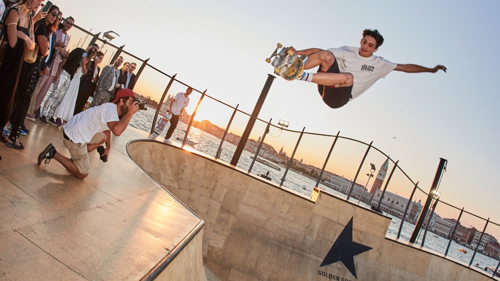 Cory Juneau performing at the Golden Goose event in Venice