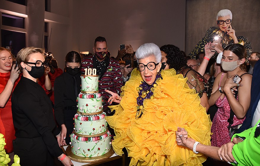 Iris Apfel with her birthday cake