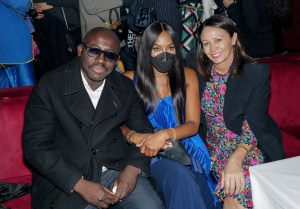 LONDON, ENGLAND - SEPTEMBER 16:  (L-R) Edward Enninful Naomi Campbell and Caroline Rush attend the LFW opening night party at The Windmill on September 16, 2021 in London, England. (Photo by Darren Gerrish/WireImage for BFC)