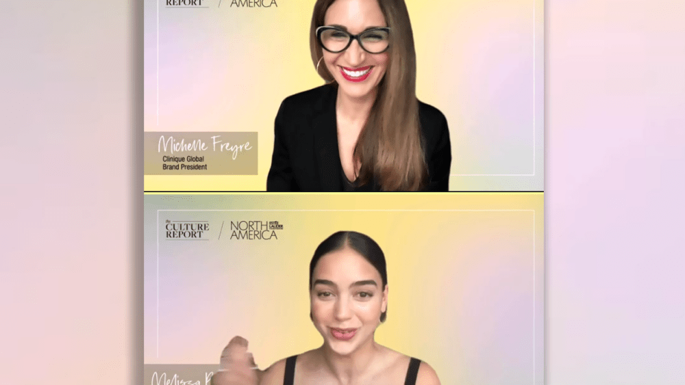 Melissa Barrera and Michelle Freyre speaking at "Latina Representation in Prestige Beauty."
