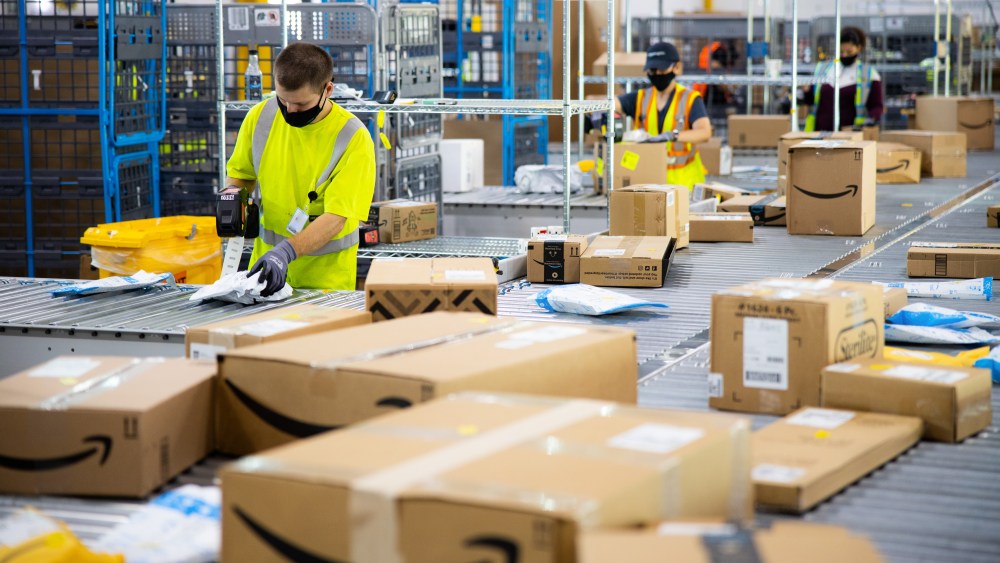 amazon boxes in distribution center