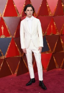 Timothée Chalamet arrives at the Oscars on Sunday, March 4, 2018, at the Dolby Theatre in Los Angeles. (Photo by Richard Shotwell/Invision/AP)