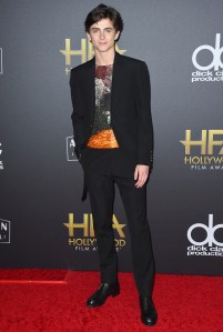 Timothee Chalamet arrives at the Hollywood Film Awards on Sunday, Nov. 4, 2018, at the Beverly Hilton Hotel in Beverly Hills, Calif. (Photo by Jordan Strauss/Invision/AP)