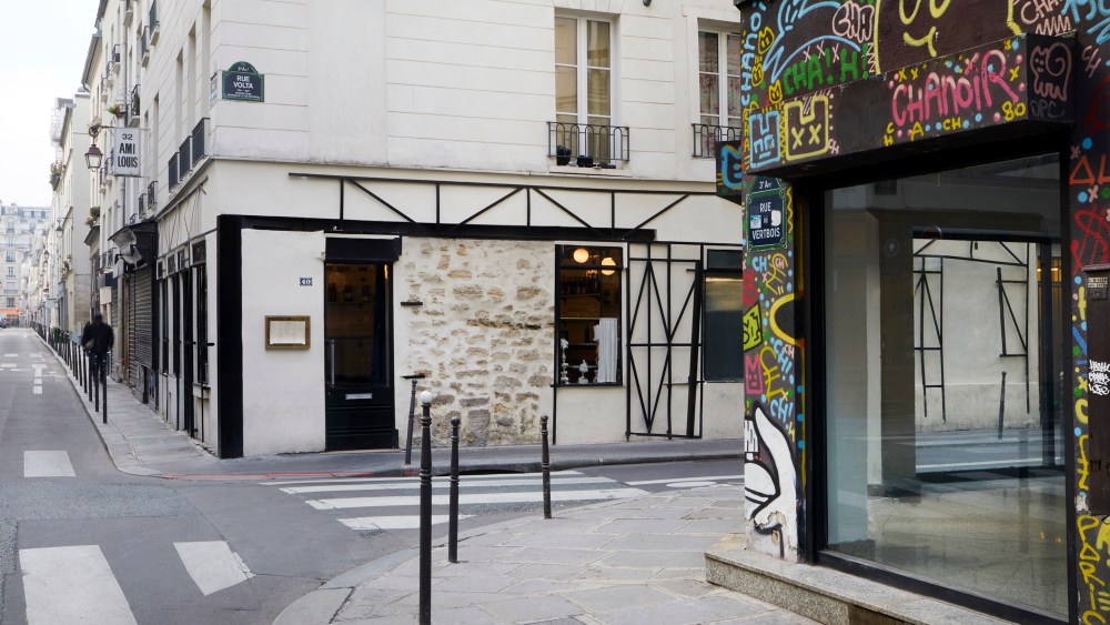 Storefronts in the Vertbois retail district of Paris.