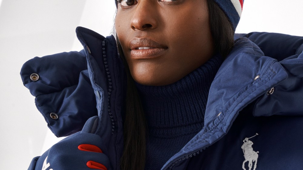 Aja Evans in Ralph Lauren's Olympic Closing Ceremony uniform.