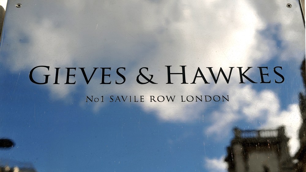 The front door sign of the Gieves & Hawkes.
