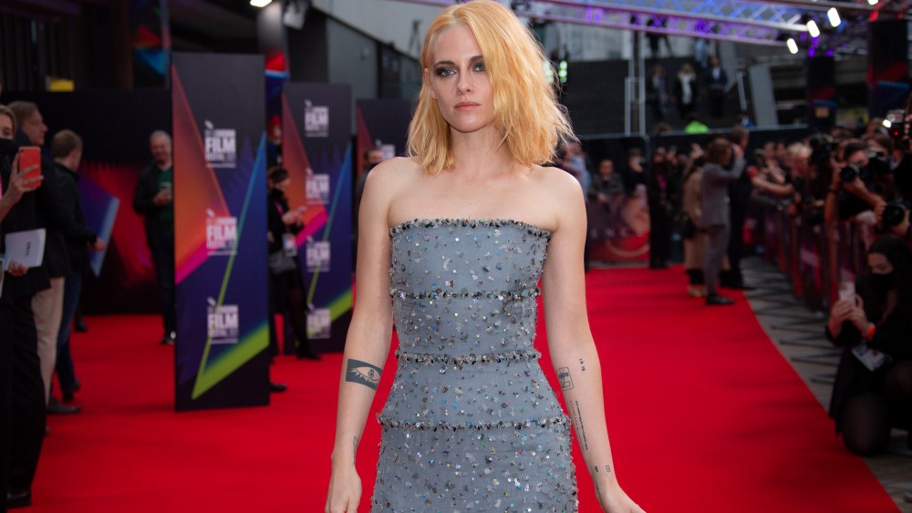 Kristen Stewart poses for photographers upon arrival at the premiere of the film 'Spencer' during the 2021 BFI London Film Festival in London, Thursday, Oct. 7, 2021. (Photo by Joel C Ryan/Invision/AP)