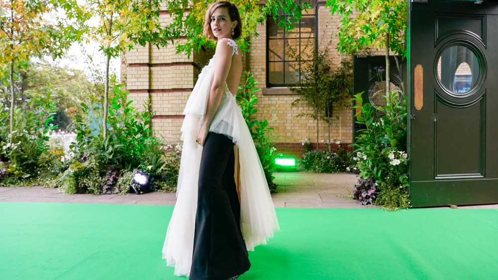 British actress Emma Watson poses for a picture as she attends the first ever Earthshot Prize Awards Ceremony at Alexandra Palace in London on Sunday Oct. 17, 2021. Created by Prince William and The Royal Foundation, The Earthshot Prize has led an unprecedented global search for the most inspiring and innovative solutions to the greatest environmental challenges facing the planet. (AP Photo/Alberto Pezzali, pool)