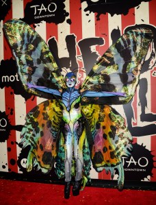 Television personality and model Heidi Klum, dressed as a butterfly, arrives at her 15th Annual Halloween Party at TAO Downtown on Friday, Oct. 31, 2014, in New York. (Photo by Evan Agostini/Invision/AP)