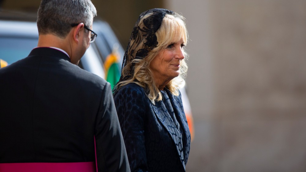 US first lady Jill Biden leaves the Apostolic Palace. Pope Francis receives the President of the United States of America, Joe Biden and first lady Jill, at Apostolic Palace in Vatican City.