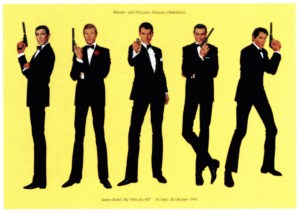 Sean Connery, George Lazenby, Roger Moore, Pierce Brosnan and Timothy Dalton on German.
