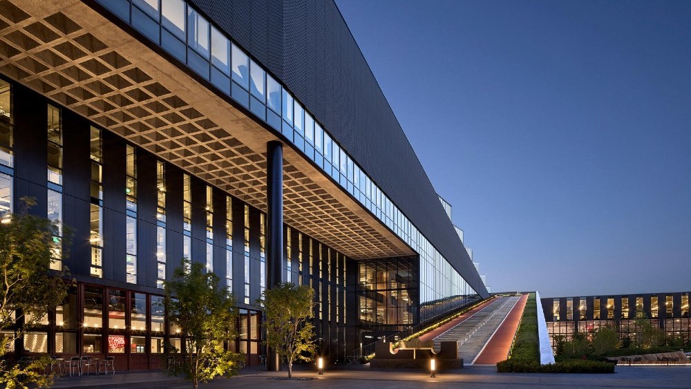 An incline-training ramp extends more than 500 feet outside the LeBron James Innovation Center