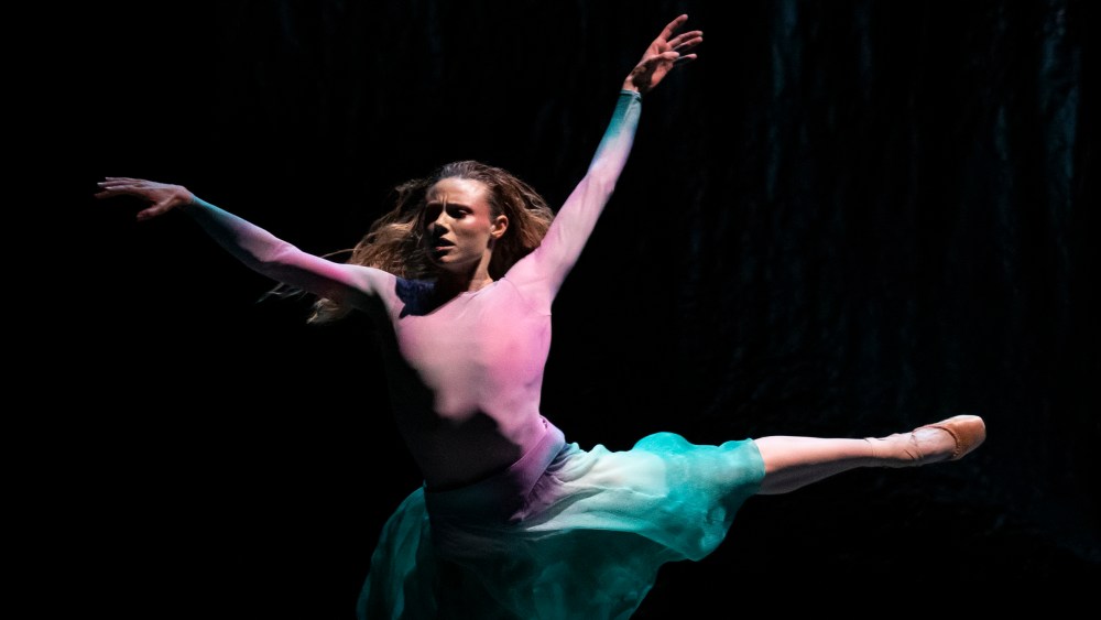 Sara Mearns in "sky to hold" (World Premiere), Choreography by Andrea Miller, Music by Lido Pimienta, (commisioned by New York City Ballet), Costumes by Esteban CortÃ¡zar, Costumes supervised by Marc Happel, Lighting by Nicole Pierce. New York City Ballet, Fashion Gala, Thursday, September 30, 2021, David H. Koch Theater, Lincoln Center. Credit Photo: Erin Baiano