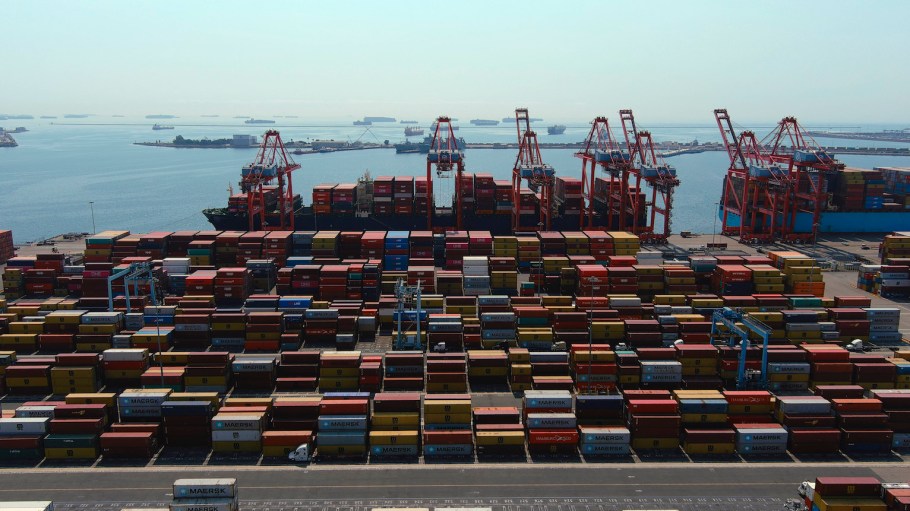 Cargo container vessels ships are backlogged waiting to dock at the Port of Long Beach, Wednesday, Sept. 29, 2021, in Long Beach, Calif.
