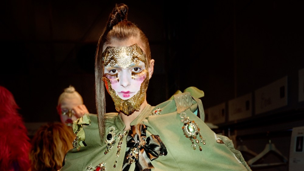 John Galliano for DiorTrans-Siberian Excess, Haute Couture Spring/Summer 2002Model Jacquetta Wheeler, hair by Orlando Pita and make-up by Pat McGrath