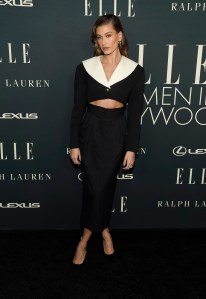 Hailey Bieber arrives at the 27th annual ELLE Women in Hollywood celebration on Tuesday, Oct. 19, 2021, at the Academy Museum of Motion Pictures in Los Angeles. (AP Photo/Chris Pizzello)