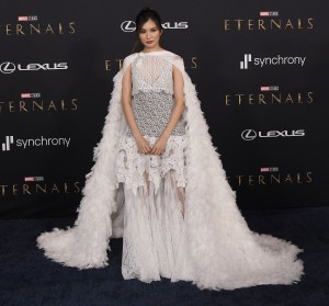 Gemma Chan arrives at Marvel Studios' ETERNALS Los Angeles Premiere held at The DolbyTheater in Hollywood, CA on Monday, ​October 18, 2021. (Photo By Sthanlee B. Mirador/Sipa USA)(Sipa via AP Images)
