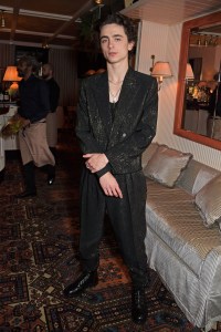 LONDON, ENGLAND - OCTOBER 17:  Timothee Chalamet attends a post-screening cocktail reception for "Dune" hosted by Cary Joji Fukunaga at Louie on October 17, 2021 in London, England. (Photo by David M. Benett/Dave Benett/Getty Images for Warner Brothers)