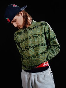 A look from the Supreme/Missoni collection.