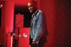 Virgil Abloh speaks onstage during the Footwear News Achievement Awards in 2017