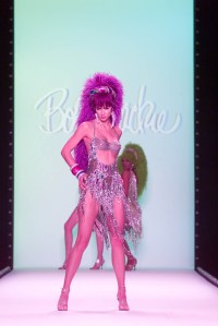 A model walks down the runway at the Fall 2002 Bob Mackie show in New York.