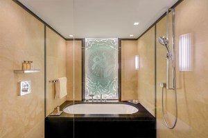 A bathroom at the Bulgari Hotel Paris