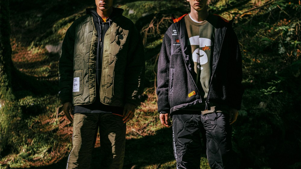 Looks from the Alpha Industries x AAPE collection.