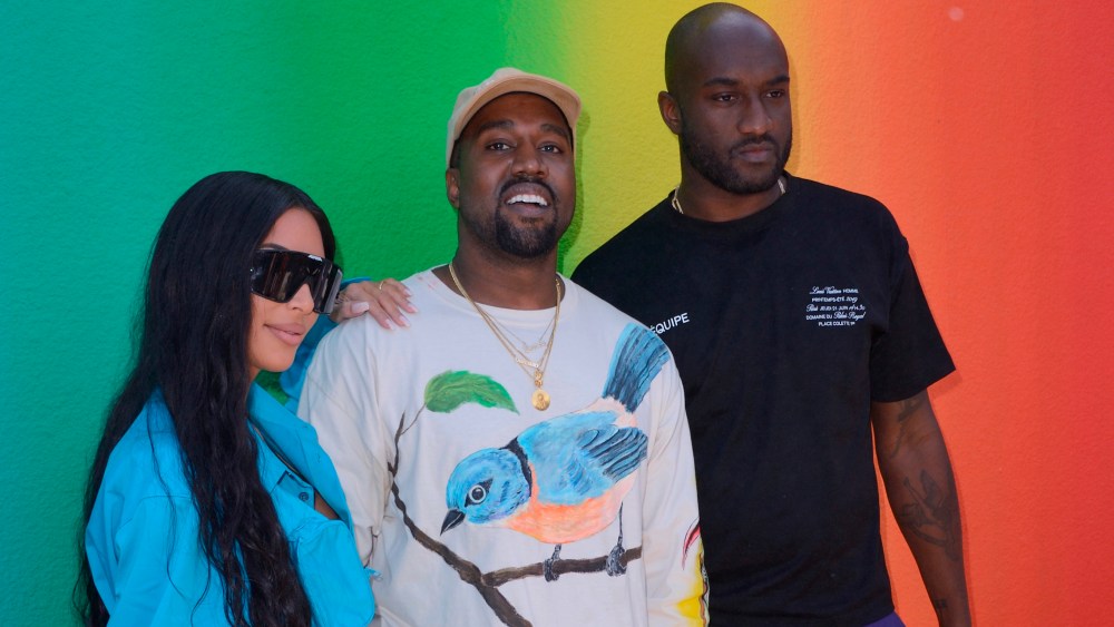 Kim Kardashian, Kayne West and Virgil Abloh attending the Louis Vuitton Menswear Spring Summer 2019 show as part of Paris Fashion Week in Paris, France on June 21, 2018. Photo by Aurore Marechal/Abaca/Sipa USA(Sipa via AP Images)