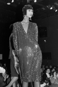 Iman on the runway of the Bob Mackie Fall 1983 show.