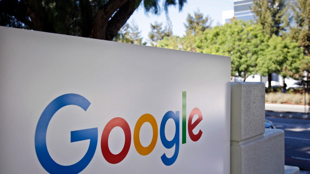 This Oct. 20, 2015 photo shows signage outside Google headquarters in Mountain View, Calif. (AP Photo/Marcio Jose Sanchez)