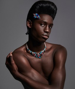 Van Cleef & Arpels’ Spinelle Filante clip in 2.64-carat oval-cut pink spinel, rubies, turquoise, onyx, lapis lazuli and diamonds set in 18-karat white and rose gold and Vibrations d'Étoile necklace in pink tourmalines, turquoise, onyx and diamonds set in 18-karat rose and white gold.